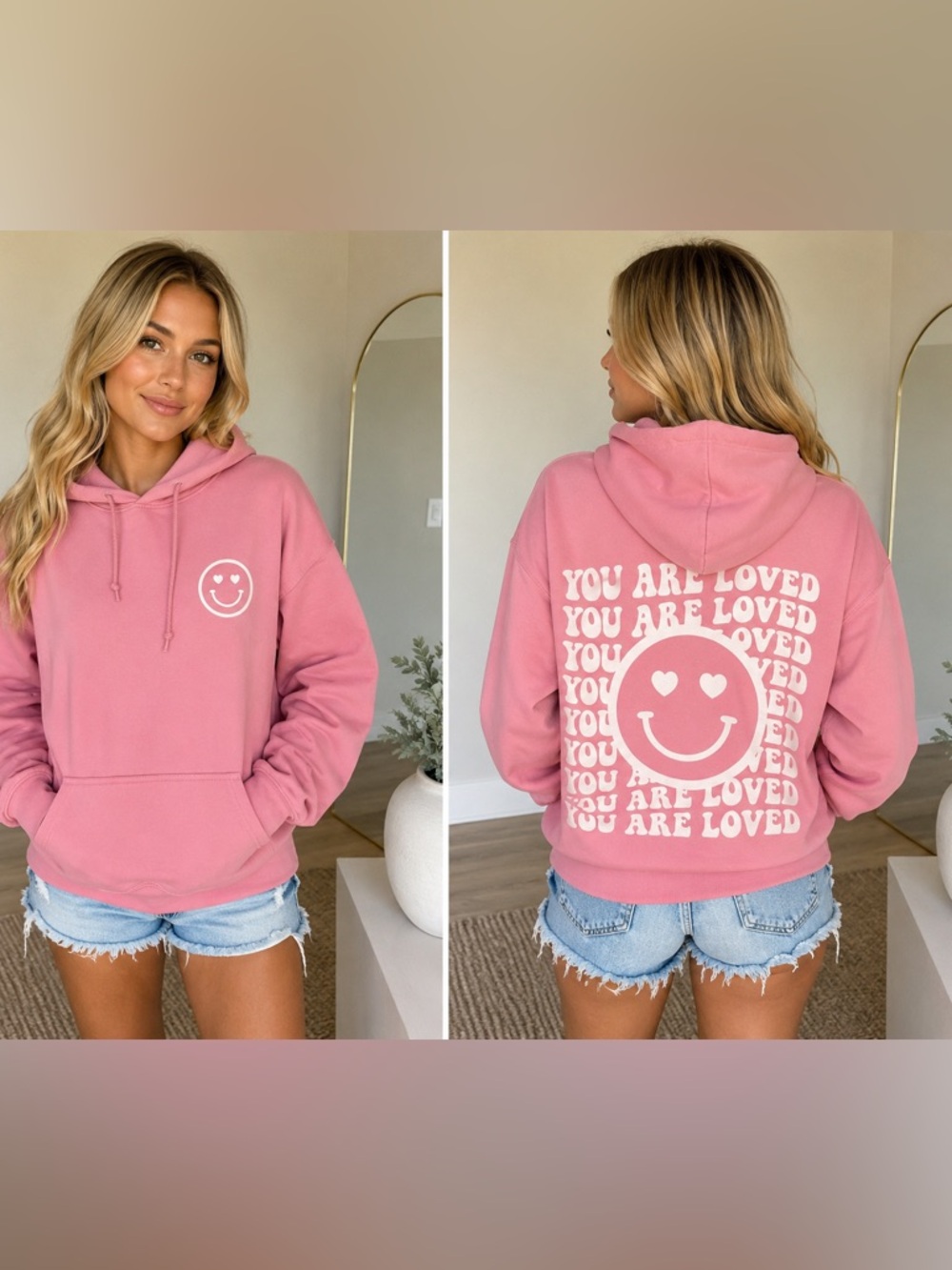 The Shop Forward You Are Loved Pink Happy Face Hoodie Medium
